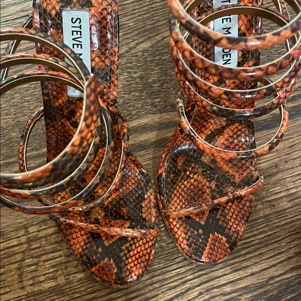 Steve Madden Orange Snakeskin Spiral Strap Stiletto Heels